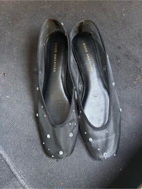 Good American Black Ballet Flats with rhinestones